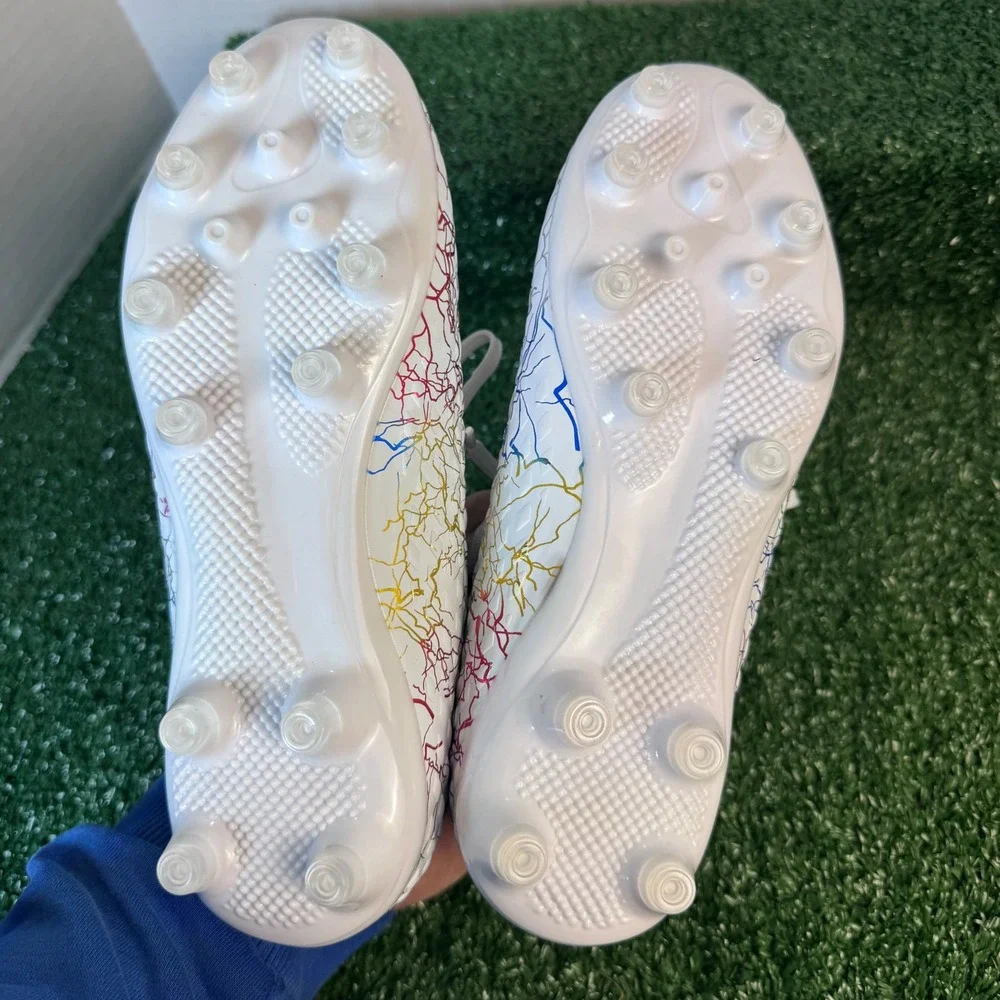 Jiebuniao Kids Soccer Cleats‎ White Rainbow Lightning High Top Athletic Shoes
